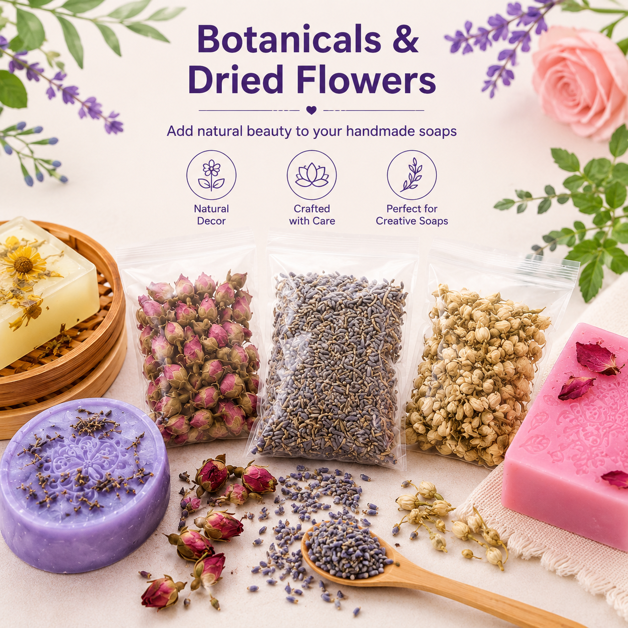 Soap Making Kit for Adults - DIY Natural Soap Supplies Glycerin & Shea Butter Soap Base with Soap Molds, Dried Flowers, Dye and Fragrances- DIY Craft Kit