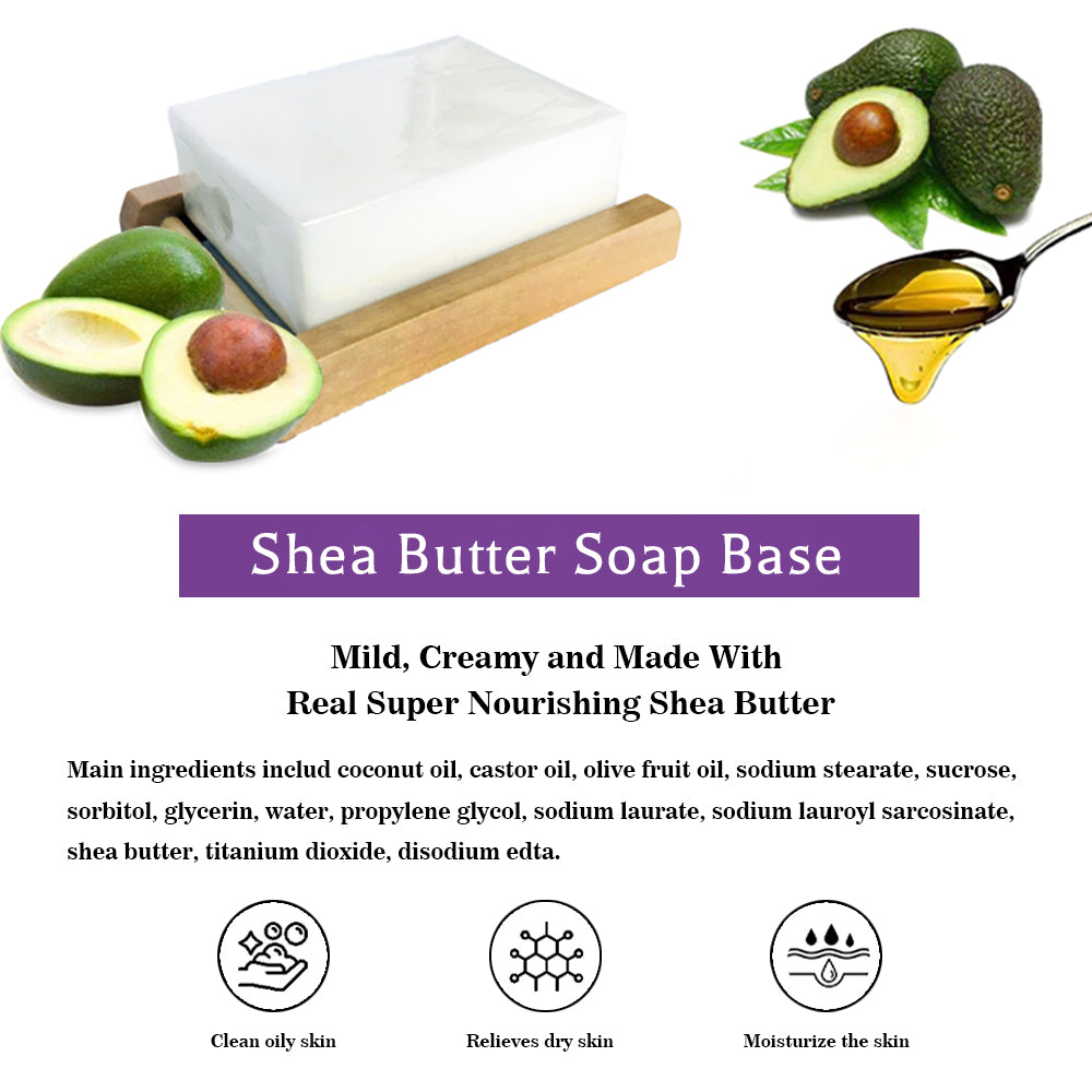 2lbs Shea Butter Soap Base for soap making, with Goats Milk/Honey/Shea Butter/Aloe Vera/Oatmeal Milk/Coconut Oil/Cocoa Butter/White Glycerin, Moisturizing Melt and Pour Soap Base