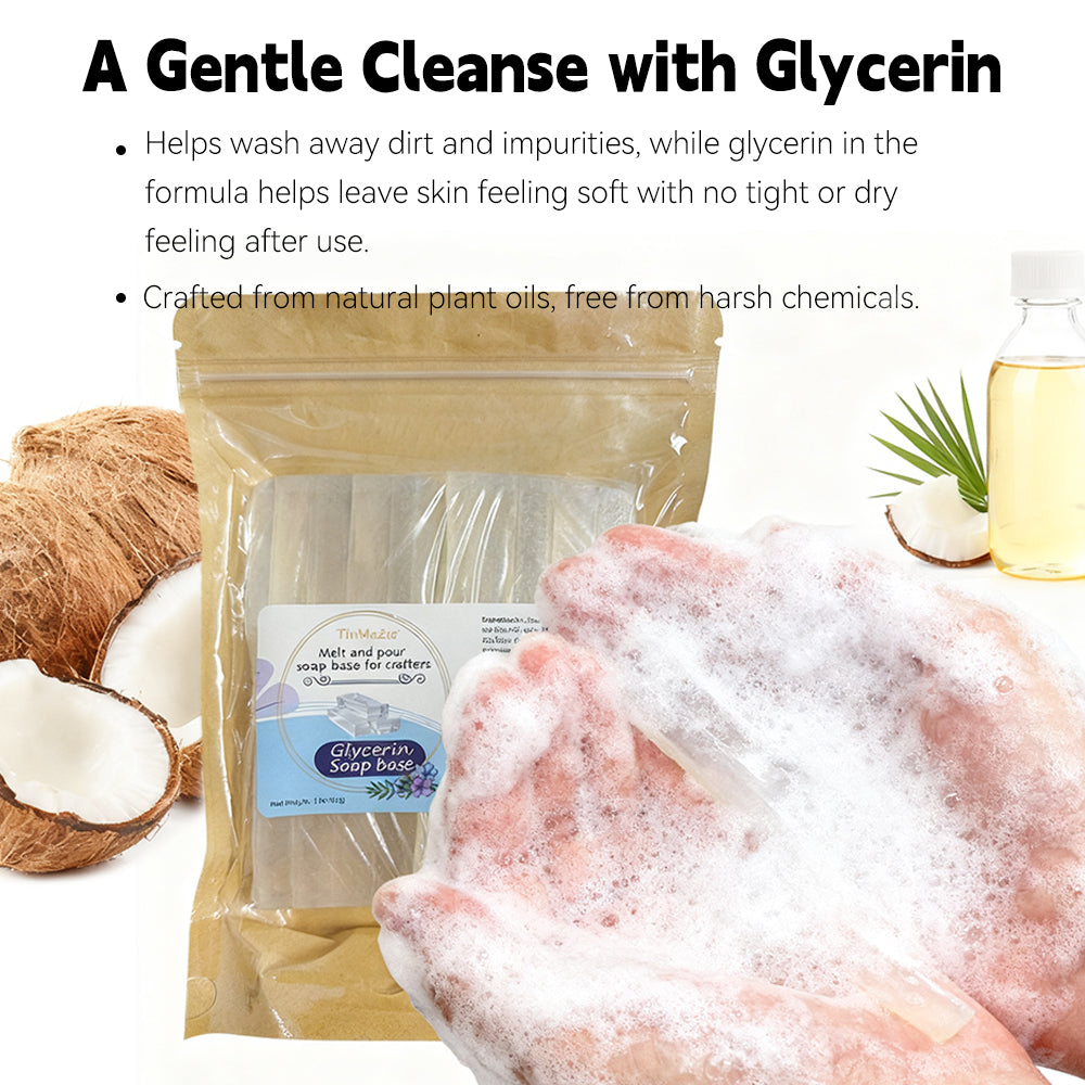 Glycerin Soap Base Natural Melt and Pour Clear for Crafting and Soap Making Easy to Cut - 1LB