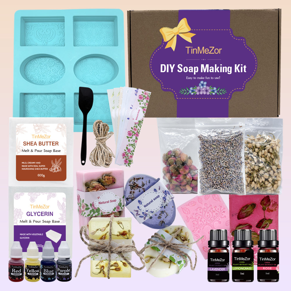 Soap Making Kit for Adults - DIY Natural Soap Supplies Glycerin & Shea Butter Soap Base with Soap Molds, Dried Flowers, Dye and Fragrances- DIY Craft Kit